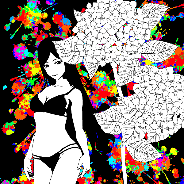 黒下着の女の子と紫陽花のイラスト(カクヨさん)