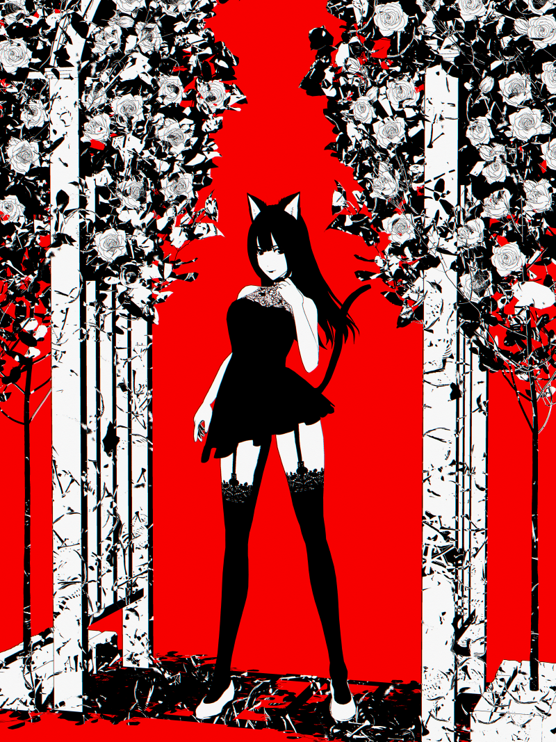 猫耳娘のイラスト(バラ園)