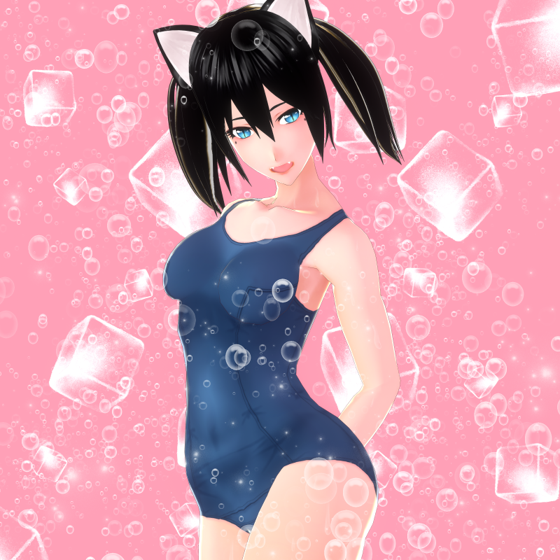 猫耳とスク水の女の子イラスト