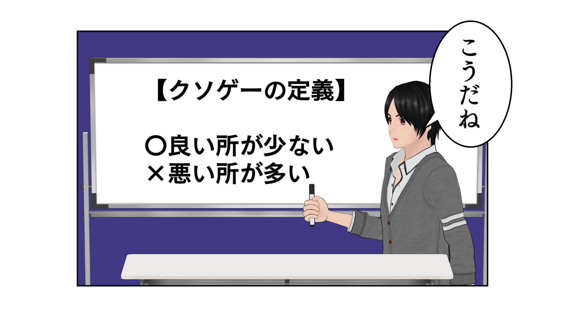 こうだね。クソゲーの定義⇒「〇良い所が少ない」「×悪い所が多い」。